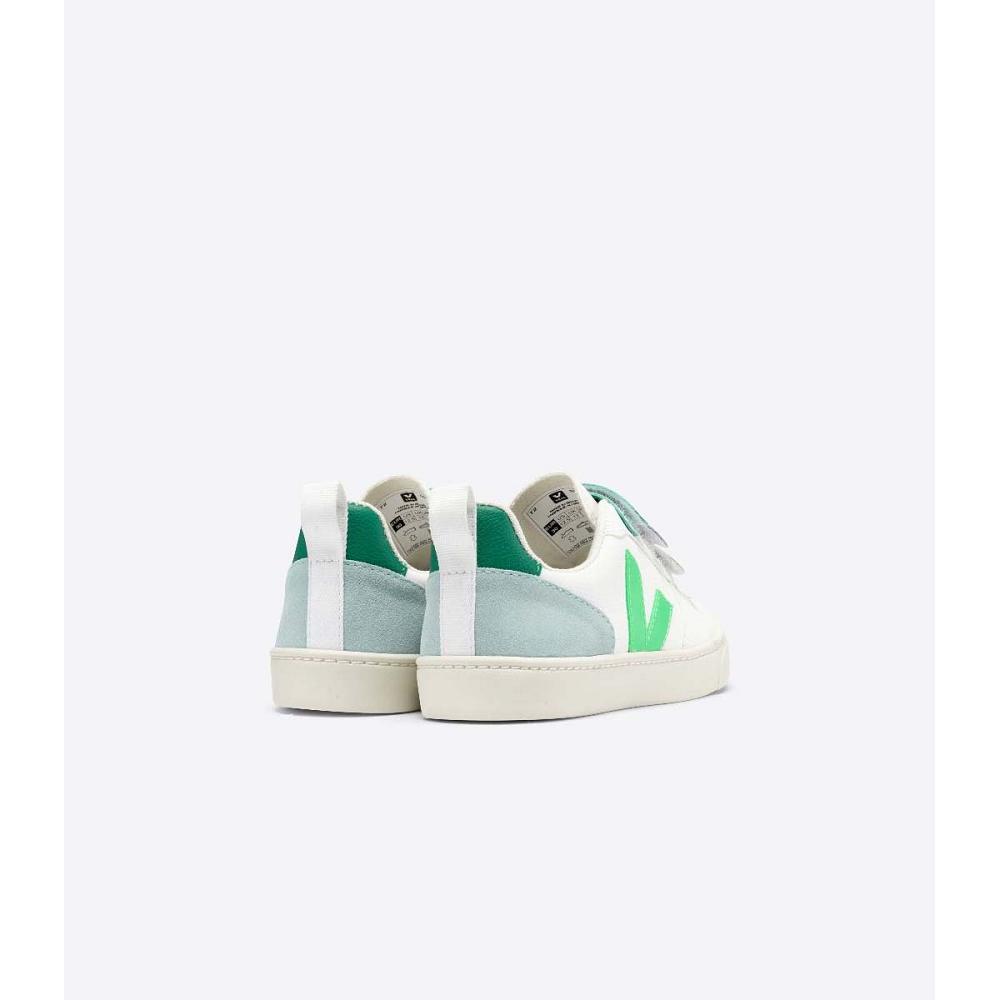 Pantofi Copii Veja V-10 CHROMEFREE White/Green | RO 741MQZ